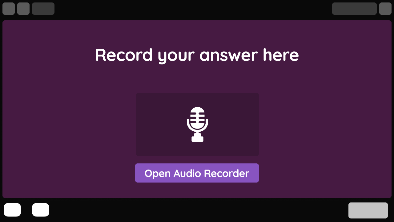 A screen displaying a question with an option to audio record