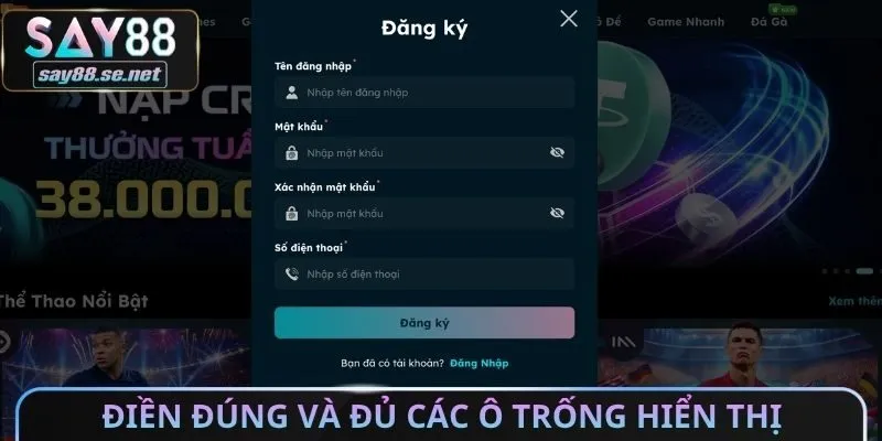 Điền đúng và đủ các ô trống hiển thị