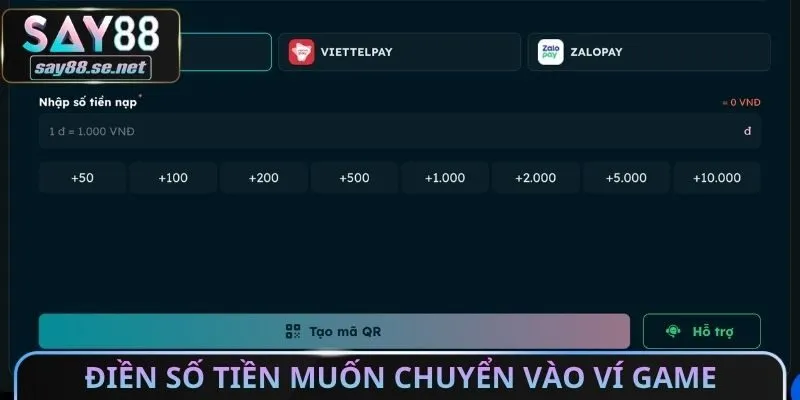 Điền số tiền muốn chuyển vào ví game