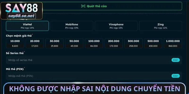 Không được nhập sai nội dung chuyển khoản