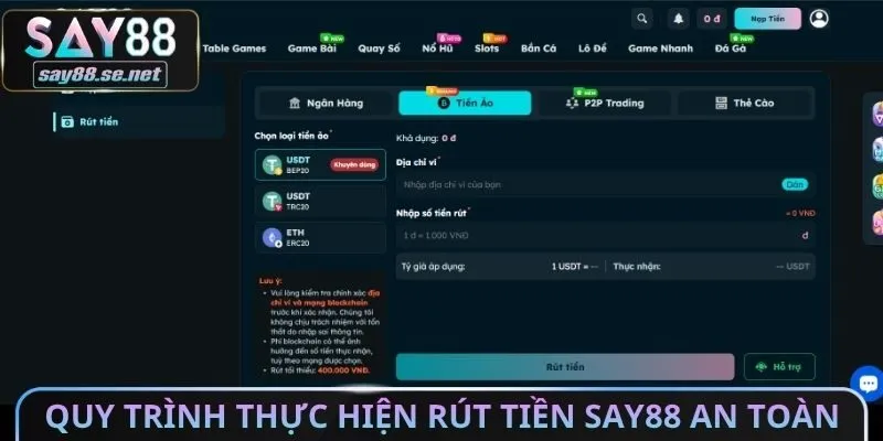 Quy trình thực hiện rút tiền Say88 an toàn