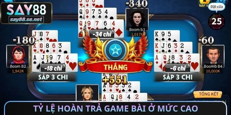 Tỷ lệ hoàn trả game bài ở mức cao
